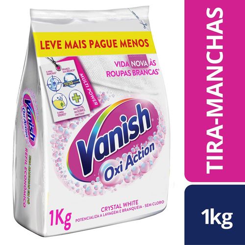 Tira Manchas em Pó Vanish Crystal White Oxi Action 1kg Refil Econômico para roupas brancas