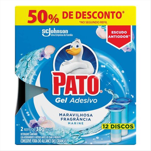 Kit Desodorizador Sanitário Pato Gel Adesivo Marine Refil 6 Discos 2UN