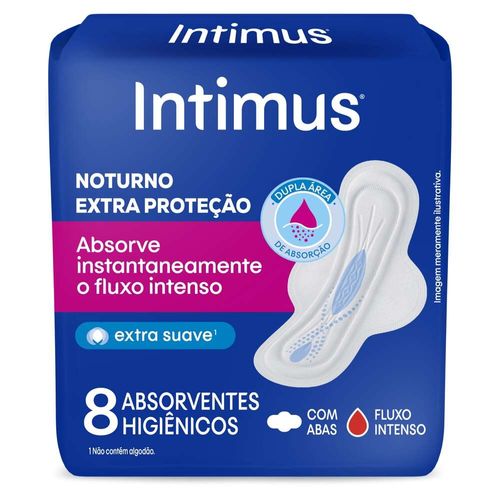 Absorvente Íntimo Com Abas Intimus Noturno Suave Pacote 8 Unidades