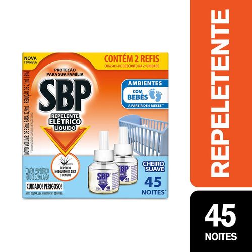 Repelente Líquido Refil Elétrico Sbp Cheiro Suave Com 2 Unidades 35ml Cada