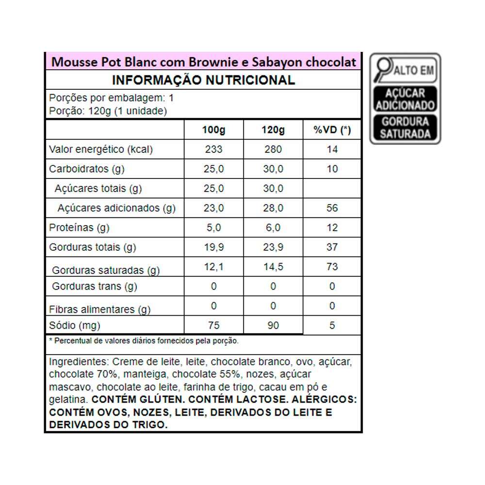 Mousse Pot Blanc Brownie Nozes por Expert Guerin 100g Zona Sul