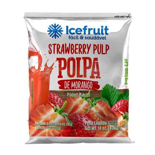 Polpa Congelada Icefruit Morango Pacote com 4 Unidades 100g cada
