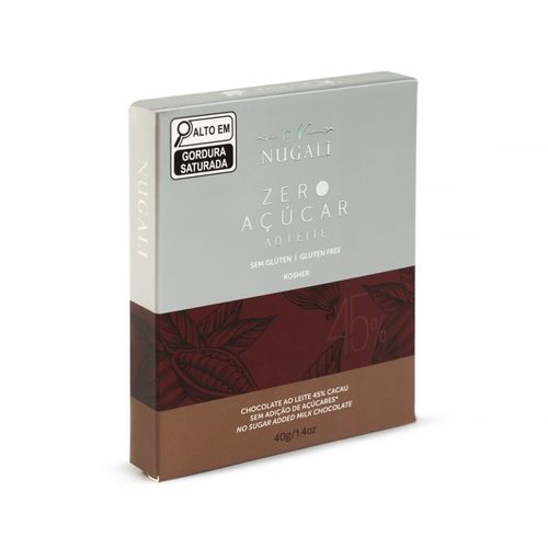 Chocolate ao Leite sem Glúten Nugali Zero Açúcar 45% de Cacau 40g