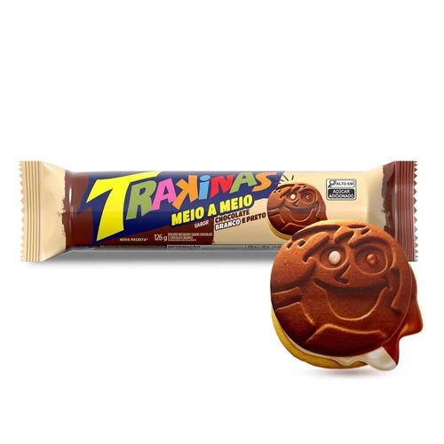 Biscoito Trakinas Meio a Meio Chocolate Branco e Preto 126g