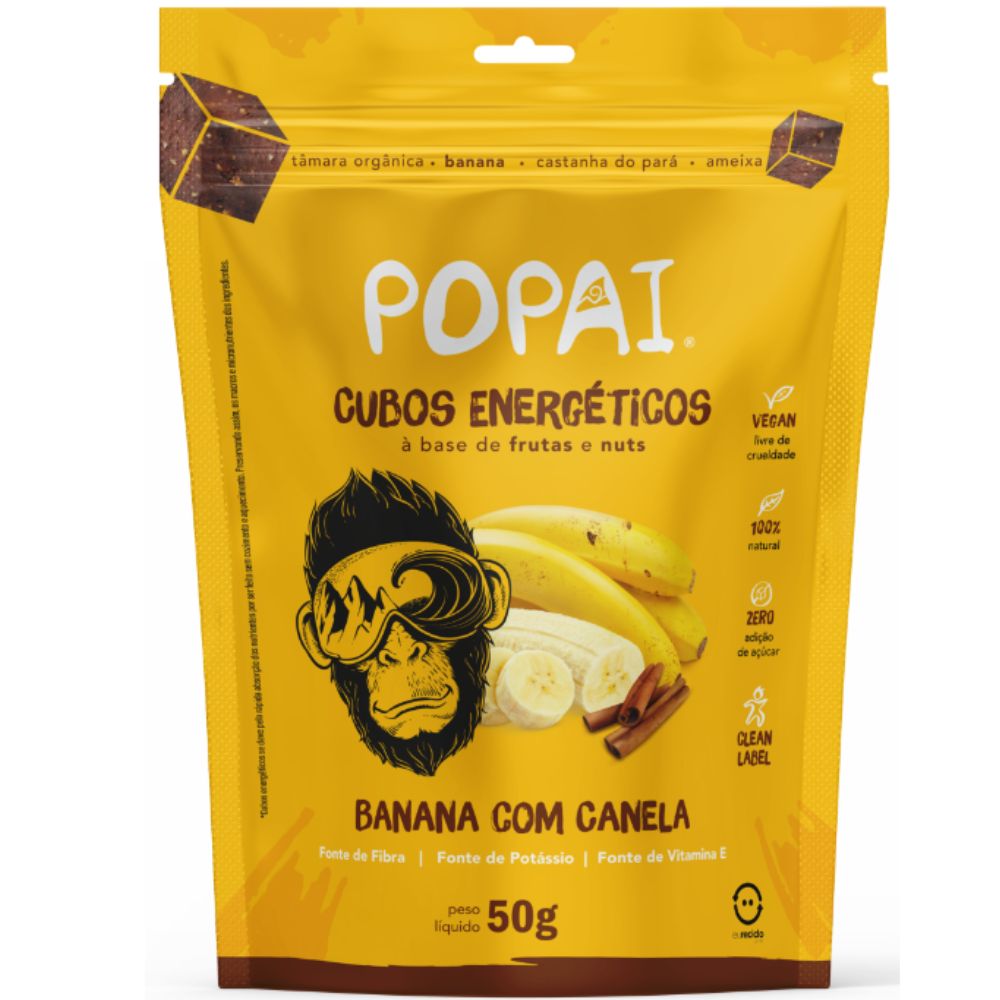 Snack Vegano em Cubos Popai Banana Com Canela Zip Lock 50g - Zona Sul