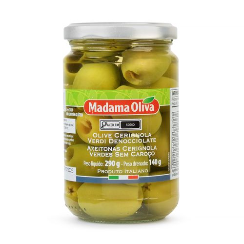 Azeitona Verde Sem Caroço Italiana Madama Oliva Cerignola Vidro 290g