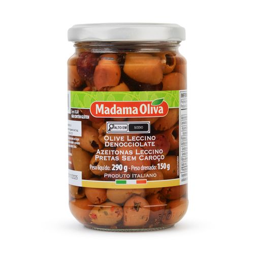 Azeitona Preta Sem Caroço Italiana Madama Oliva Leccino Vidro 290g