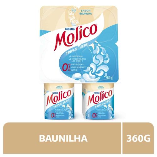 Iogurte Molico Triplo Zero Baunilha Bandeja com 4 Unidades 360g
