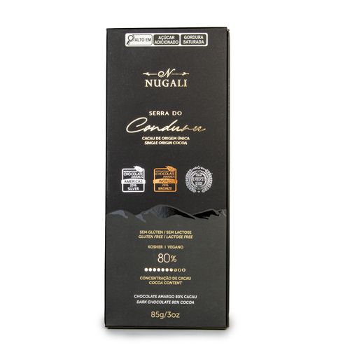 Chocolate Amargo sem Lactose sem Glúten Nugali Serra do Conduru 80% de Cacau 85g