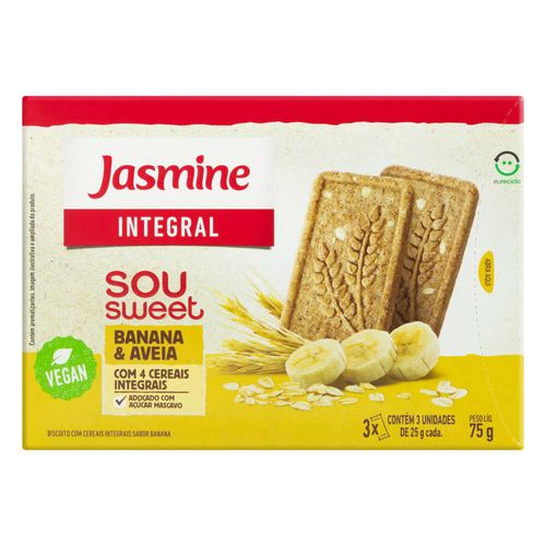 Biscoito Vegano Integral Banana e Aveia Jasmine Sou Sweet 75g