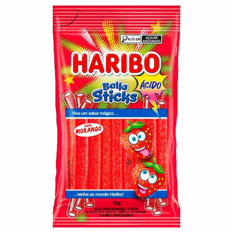 Bala-Stickis-Haribo-Morango-Acido-70g