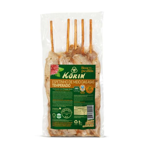 Espetinho de Frango Meio da Asa Temperado Korin com 5 Unidades 500g