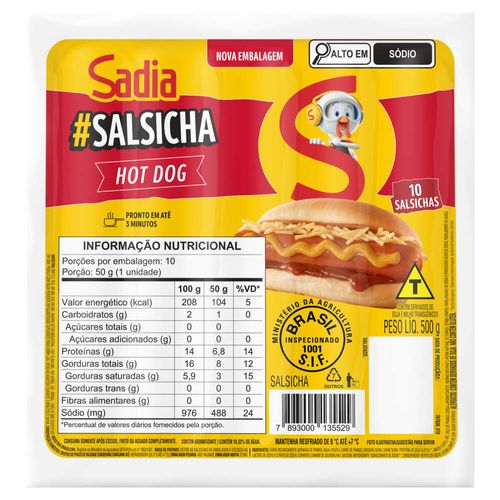 Salsicha Hot Dog Sadia Pacote com 10 Unidades 500g
