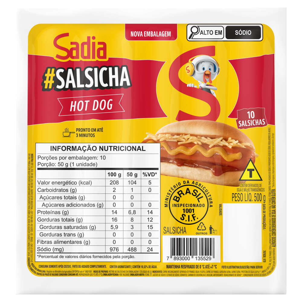 Salsicha Hot Dog Sadia Pacote com 10 Unidades 500g - Zona Sul