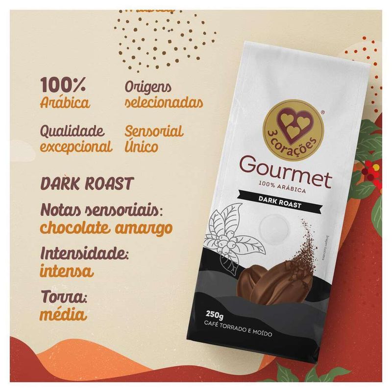 Cafe-Torrado-e-Moido-3-Coracoes-Dark-Roast-Gourmet-Pacote-250g