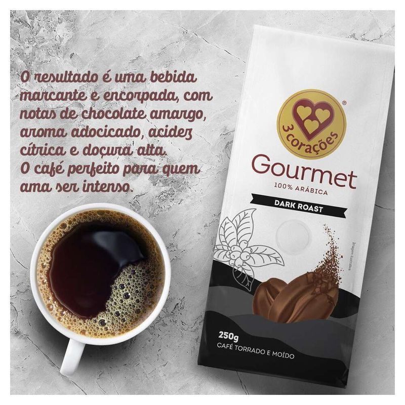 Cafe-Torrado-e-Moido-3-Coracoes-Dark-Roast-Gourmet-Pacote-250g