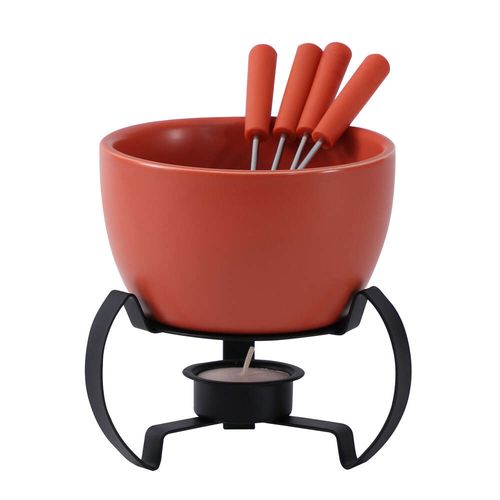 Aparelho de Fondue Cerâmica Vermelha Fracalanza 7 Peças