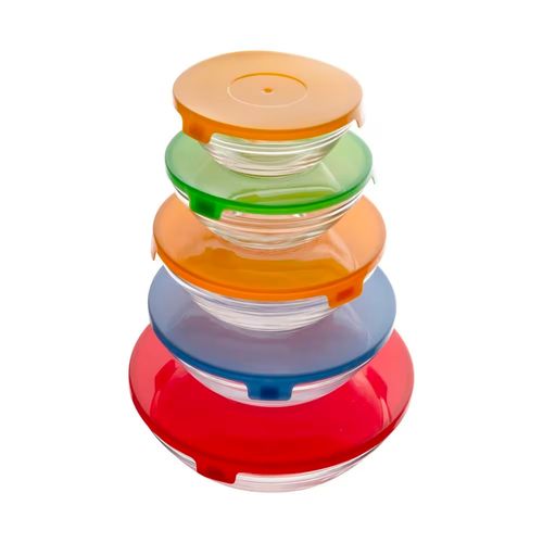 Conjunto 5 Tigelas em Vidro com Tampa Plástico Lyor