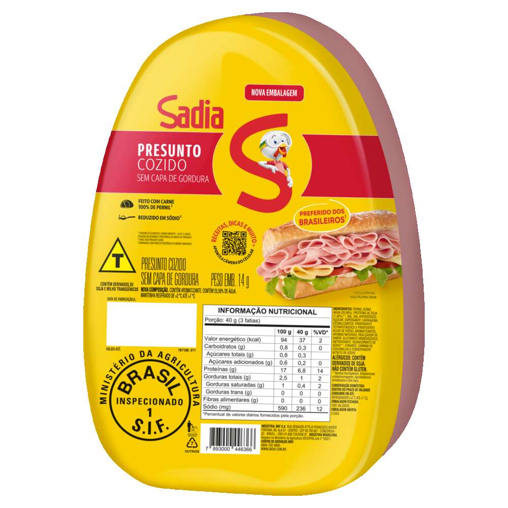 Presunto Cozido Sem Capa De Gordura Peça Inteira Sadia 3,5kg
