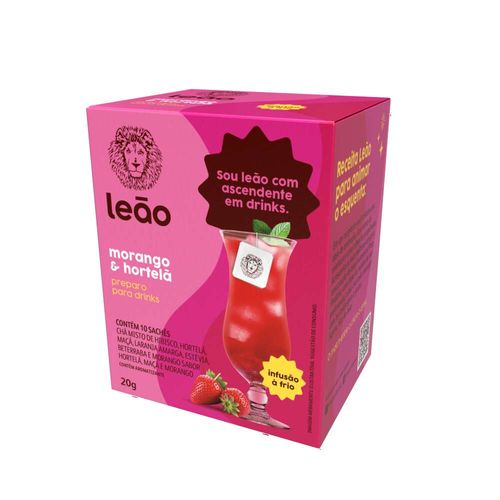 Chá Drink Leão Morango e Hortelã Caixa com 10 Sachês 20g