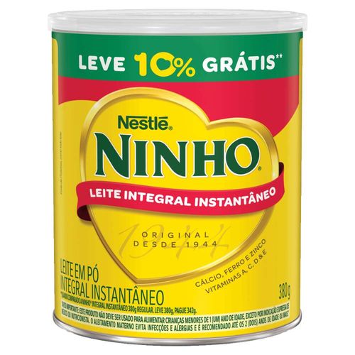 Leite em Pó Ninho Integral Instantâneo Lata 380g Grátis 10%
