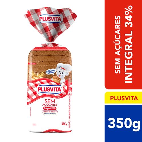 Pão de Fôrma Integral Sem Açúcar Plus Vita Pacote 350g