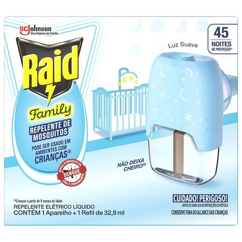 Repelente Elétrico Líquido Raid Family 45 Noites Aparelho + Refil