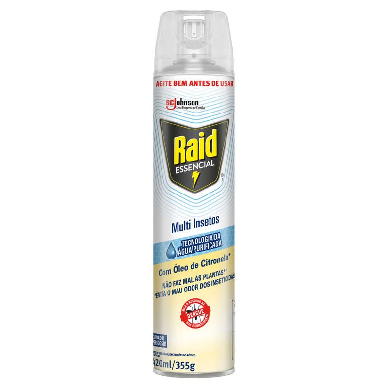 Inseticida-Aerossol-Multi-Insetos-com-Oleo-de-Citronela-Raid-Essencial-Frasco-420ml-Spray