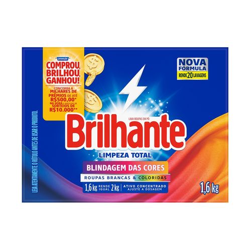 Lava-Roupas em Pó Roupas Brancas e Coloridas Brilhante Limpeza Total Caixa 1,6kg