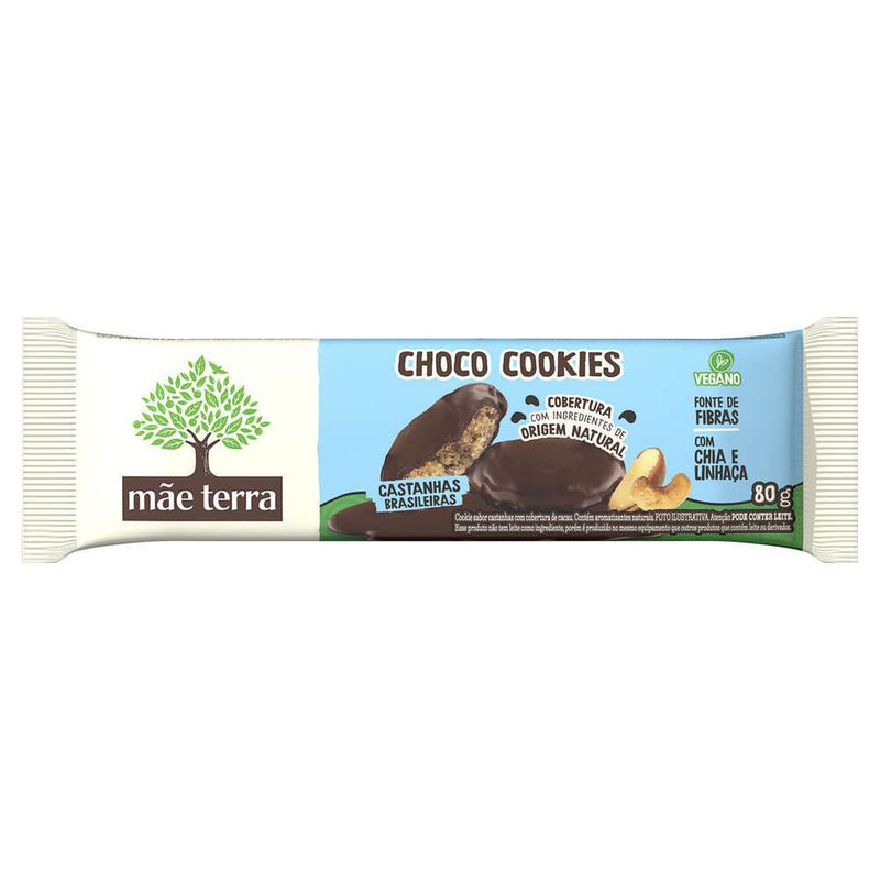 Biscoito-Cookie-Vegano-Castanhas-Brasileiras-Cobertura-Cacau-Mae-Terra-Choco-Pacote-80g