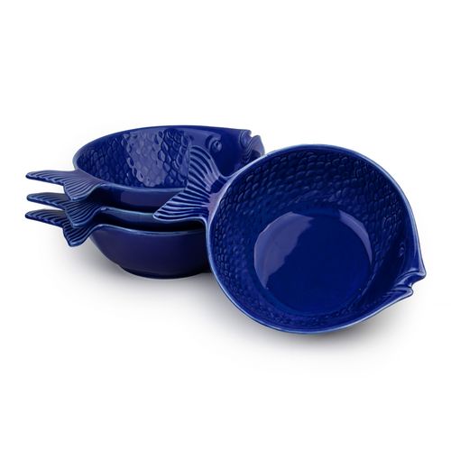 Jogo 4 Bowls Cerâmica Peixes Ocean Azul Wolff Mesa