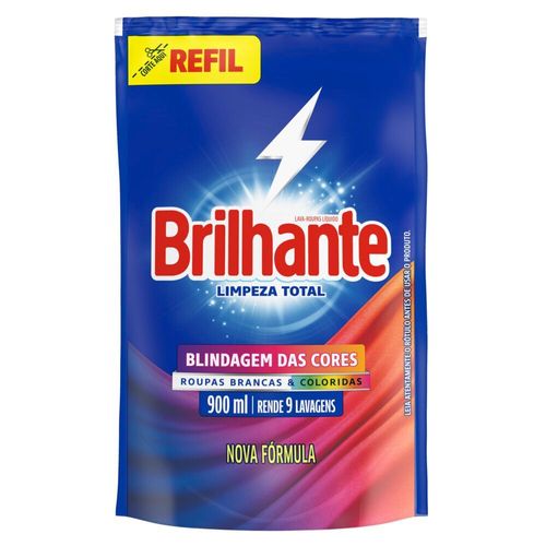 Lava Roupas Líquido Brilhante Limpeza Total Refil 900ml