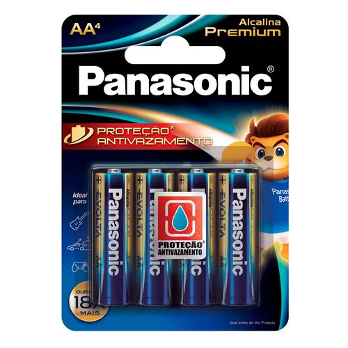 Pilha Panasonic Alcalina Premium Pequena AA com 4 Unidades