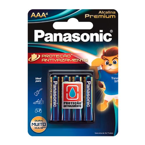 Pilha Panasonic Alcalina Premium Palito AAA com 4 Unidades