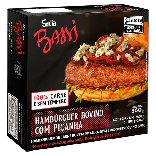 Hambúrguer Bovino com Picanha Sadia Bassi 360g