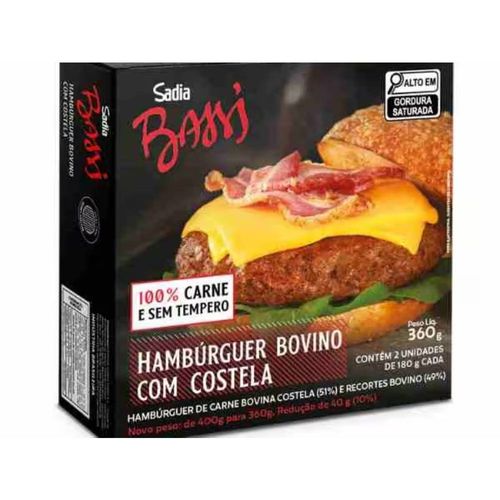 Hambúrguer Bovino de Costela Sadia Bassi 360g