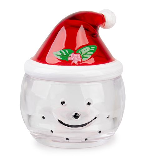 Pote de Vidro com Tampa Gorro Natal Branco e Incolor