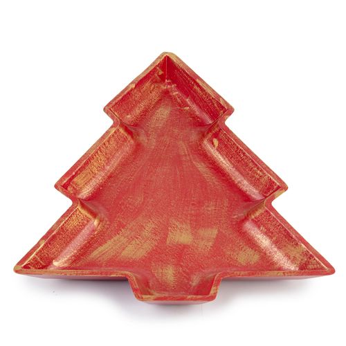 Prato Pinheiro de Natal Ouro e Vermelho 30cm