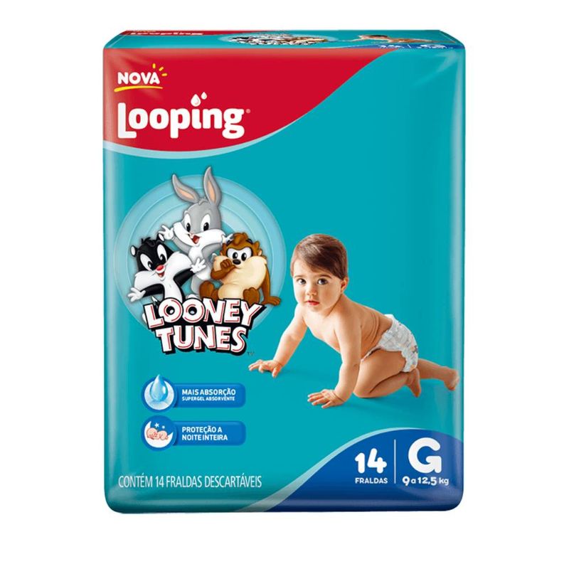 Fralda-Looping-Looney-Tunes-Jumbinho-G-com-14-Unidades
