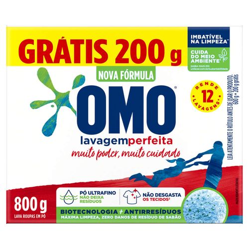 Sabão em Pó Omo Lavagem Perfeita 800g Grátis 200g