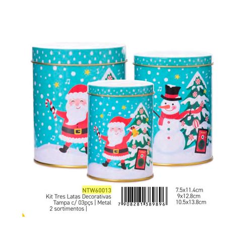 Kit 3 Latas Natalinas Metal Fartex Wincy