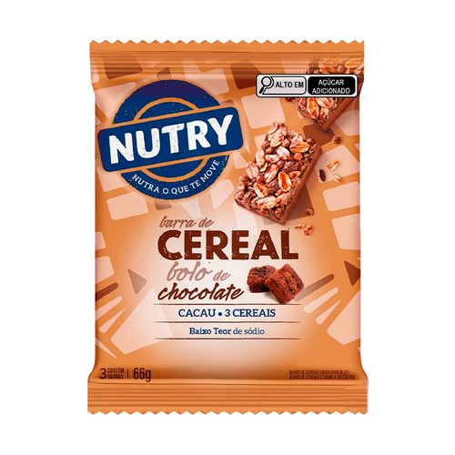 Barra de Cereal Nutry Bolo Chocolate com 3 Unidades 66g