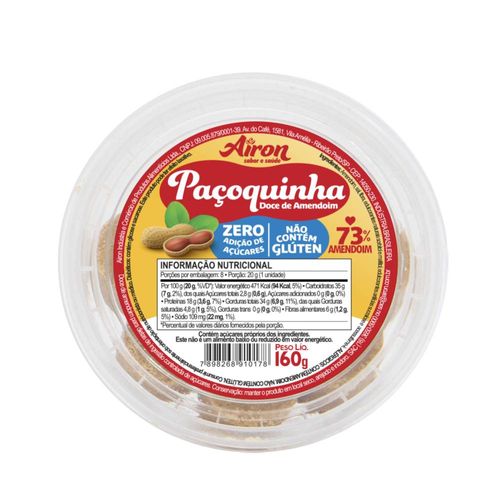 Paçoca Sem Adição De Açúcar Airon Pote 160g