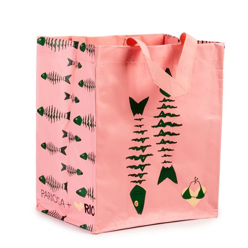 Sacola Ecobag Amo Rio + Parioca Cor Rosa e Peixes P