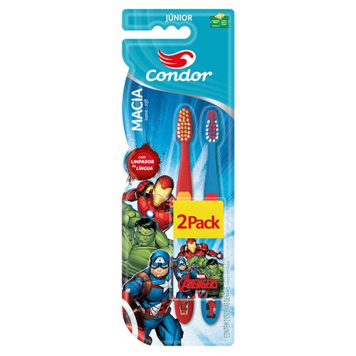 Escova Dental Infantil Macia Avengers Júnior Condor com 2 Unidades