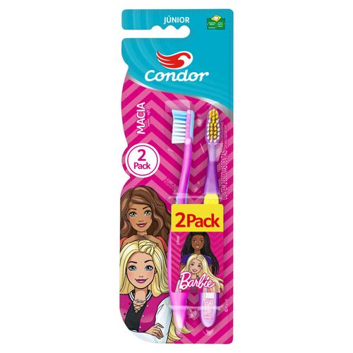 Escova Dental Infantil Macia Barbie Júnior Condor com 2 Unidades