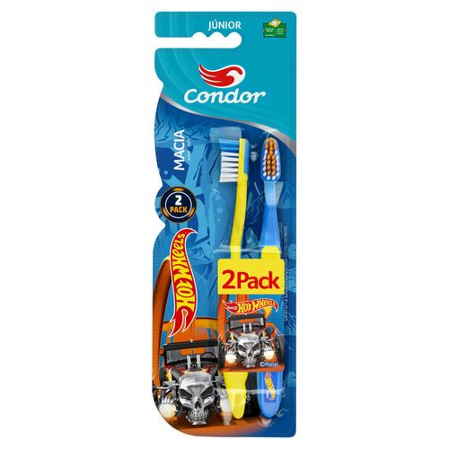 Escova Dental Infantil Macia Hot Wheels Júnior Condor com 2 Unidades