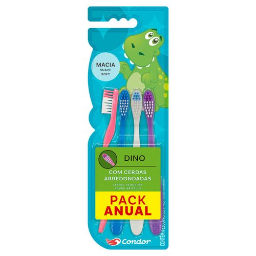 Escova Dental Infantil Dino Condor 4 Unidades