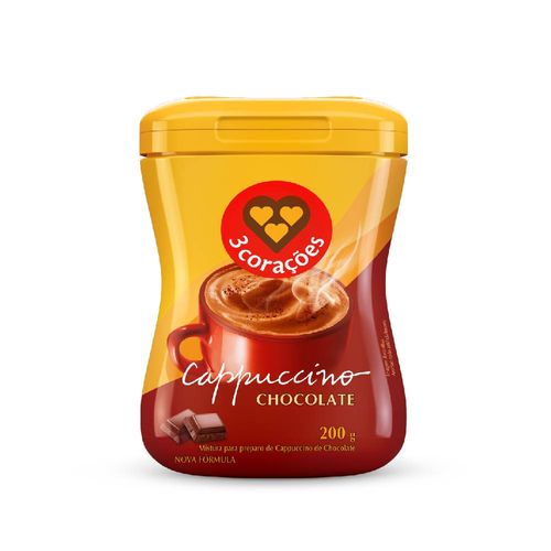 Cappuccino Solúvel 3 Corações Chocolate Pote 200g