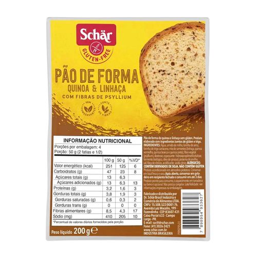 Pão de Forma Sem Glúten Schar Quinoa e Linhaça 200g